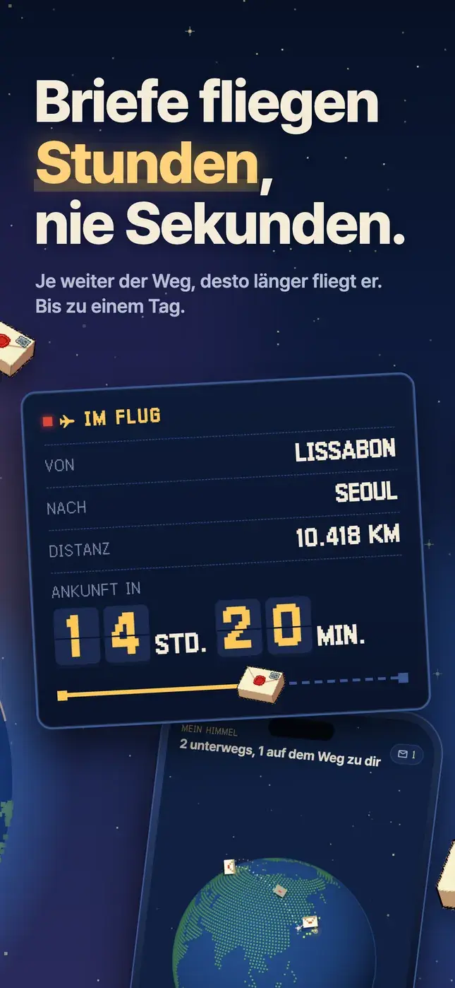 Briefe fliegen Stunden, nie Sekunden.