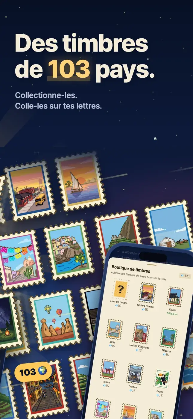 Des timbres de 103 pays.